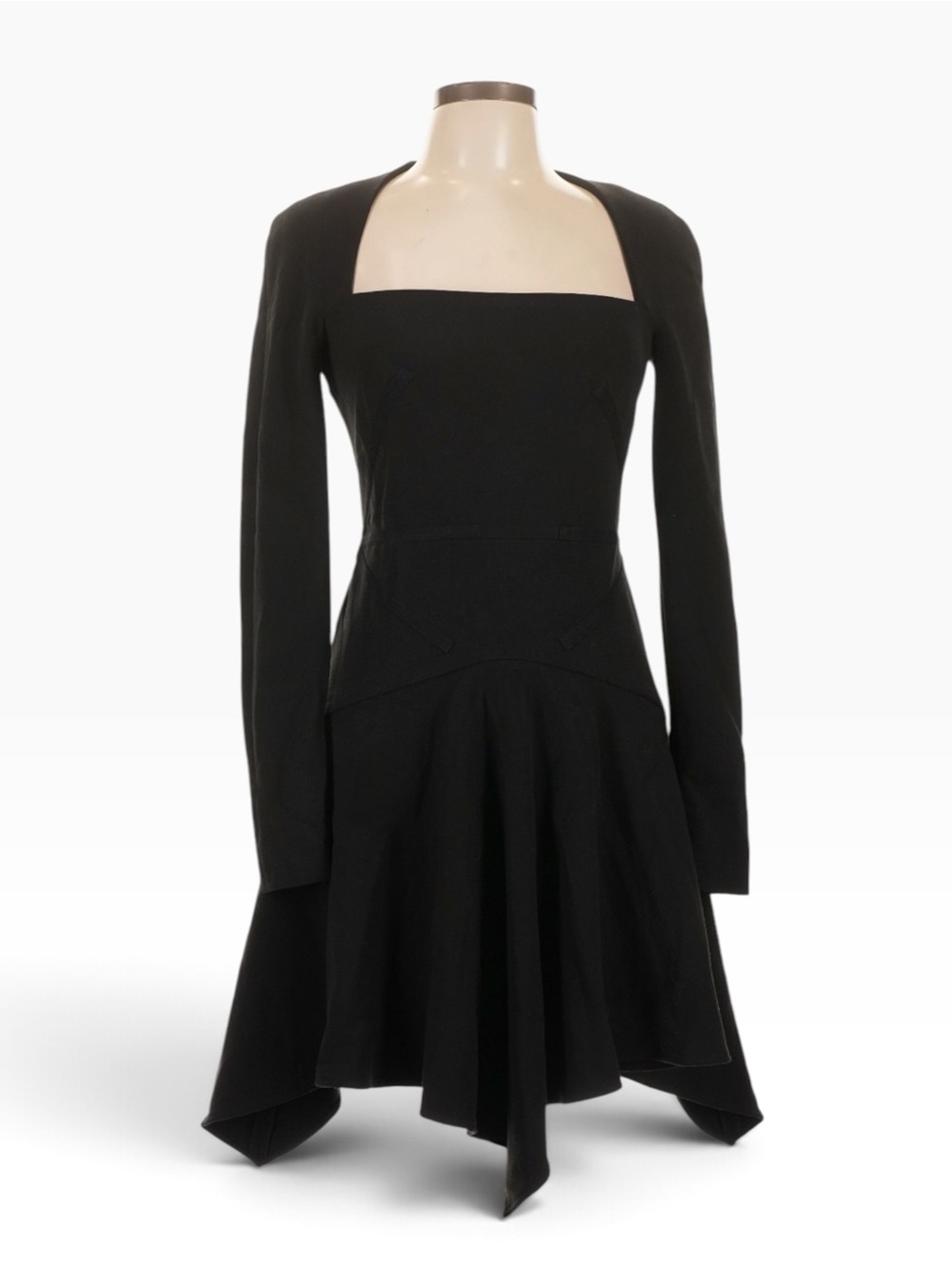 BCBGMAXAZRIA Cillian Dress 42 US 6 Black Handkerchief Square Neck NWT